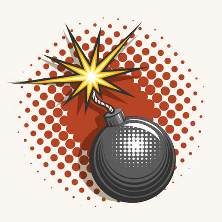 Cartoon Bomb With Burning Fuse in Pop art style. Vector illustration.のイラスト素材