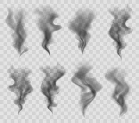 Set of realistic translucent smoke or steam iisolated on transparent background. Vector illustration.のイラスト素材