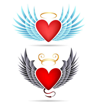Set of Angel and Demon Hearts with wings. Vector illustration.のイラスト素材