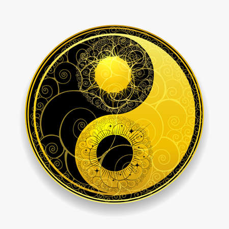 Chinese PhilosophyTaoism Symbol. Golden Yin Yang Emblem. Vector illustration.のイラスト素材