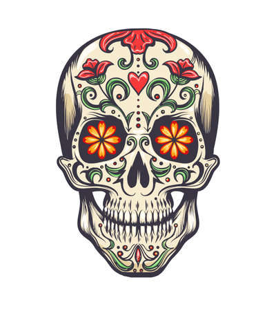 Sugar Skull decorated to Day of the Dead (Dia de los Muertos) sugar skull, or calavera. Vector illustrationのイラスト素材