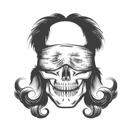 Vintage Tattoo of skull with blindfold. Vector illustrationのイラスト素材