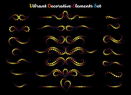 Set of colorful vibrant decorative elements isolated on black background. Vector illustration.のイラスト素材