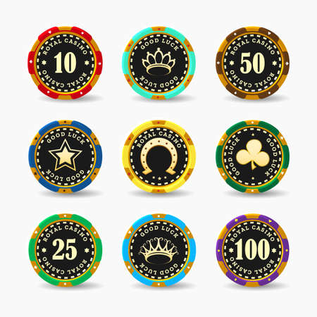 Poker Casino chips set isolated on white background. Vector illustrationのイラスト素材