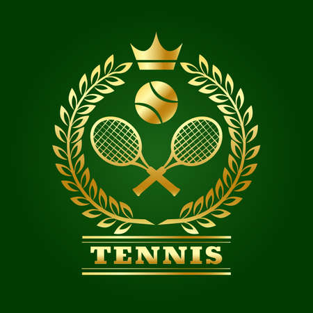 Tennis design template with Laurel Rackets and Ball isolated on green. Vector illustration.のイラスト素材