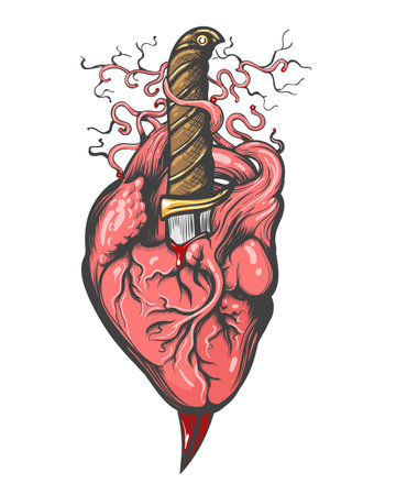 Tattoo of Heart pierced by Dagger. Vector illustration.のイラスト素材