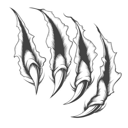 Tattoo of surface scratched by monster claws drawn in engraving style. Vector illustration.のイラスト素材