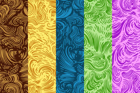 Doodle Seamless Pattern Set. Five seamless backgrounds. Vector Illustration.のイラスト素材