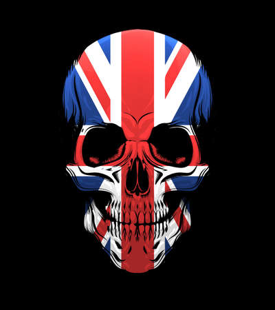 Human skull with United Kingdom flag isolated on black background. Vector Illustration.のイラスト素材