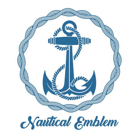 Nautical Emblem of Anchor and Marine Ropes isolated on white. Vector illustration.のイラスト素材