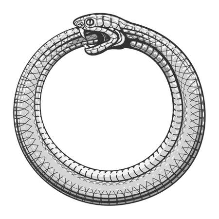Magic symbol of Ouroboros. Tattoo with snake biting its own tail. Vector illustrationのイラスト素材