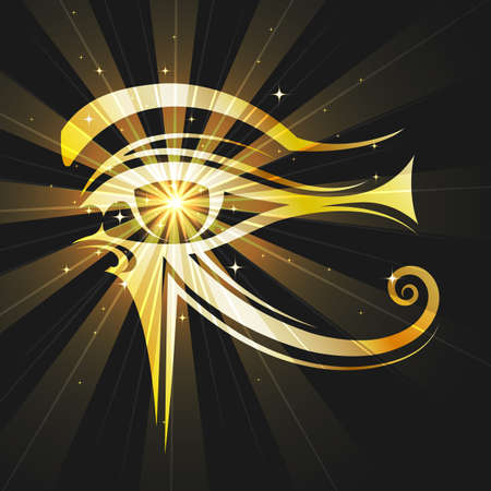 Golden Eye of Horus Ancient Egyptian Symbol on Black Backgroundのイラスト素材