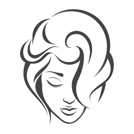 Young Beautiful Female Face isolated on White. Vector illustration.のイラスト素材