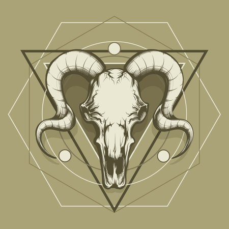 Esoteric Illustration of Goat skull and Sacred Geometry Elements. Vector Illustrationのイラスト素材