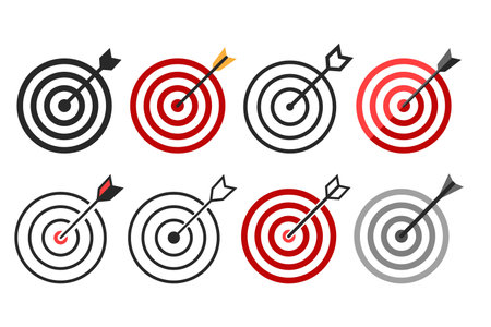 Set of Target with Arrow Icon Template Design for Competition Winning Goal Achievement Concept isolated on white. Vector illustrationのイラスト素材
