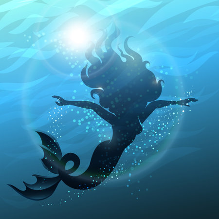 The Beautiful Mermaid Floating Underwater Vector Illustration. No AI software used.のイラスト素材