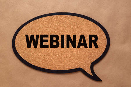 WEBINAR speech bubbles eco table background. Business and educate concept.