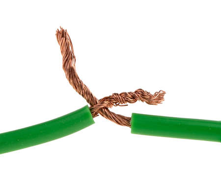 connection of twisted copper wires isolated on white backgroundの写真素材