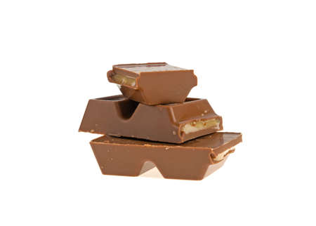 pieces of chocolate bar isolated on white background