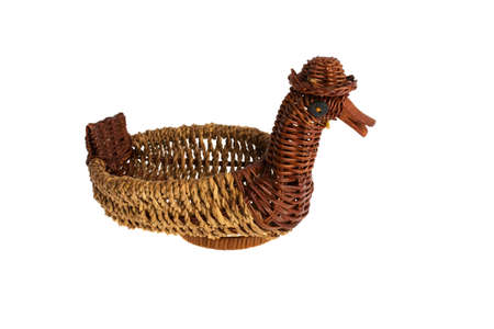 Wicker duck on white backgroundの写真素材