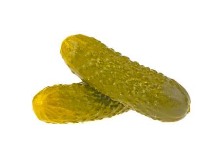 Marinated pickled cucumber isolated on white backgroundの写真素材