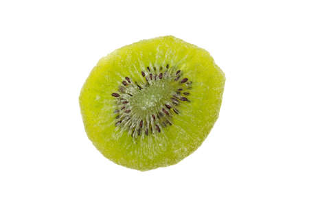 dried kiwi slices isolated on a white backgroundの写真素材