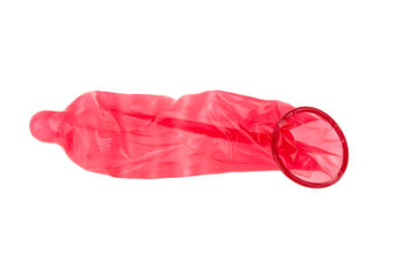 condom used isolated on white backgroundの写真素材