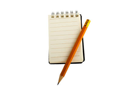 Notebook and pencil on a white backgroundの写真素材