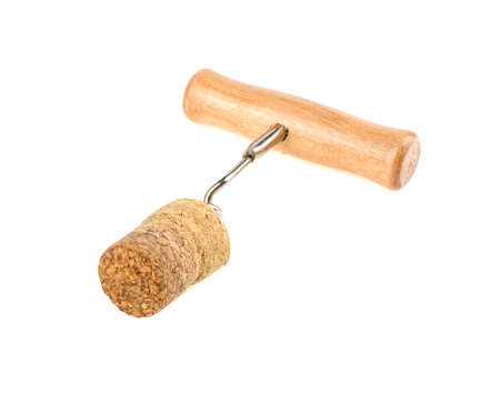 Corkscrew and cork isolated on white backgroundの写真素材