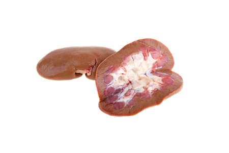 pork kidney on white backgroundの写真素材