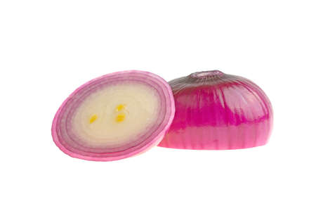 onion pink chopped rings isolated on white backgroundの写真素材