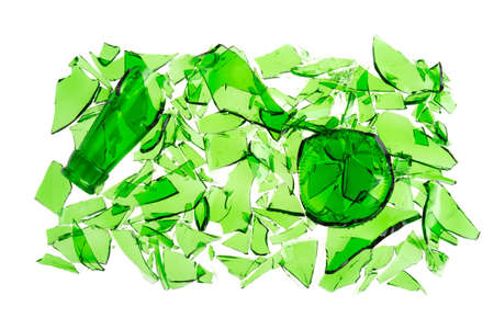 broken glass green, broken glass isolated on white backgroundの写真素材