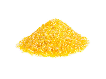 corn groats on a white backgroundの写真素材