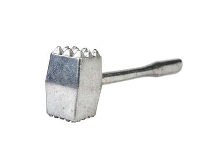 metal hammer for beating meat isolated on white backgroundの写真素材