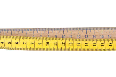 wooden ruler flexible measuring tape on a white background