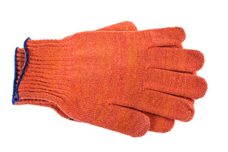 red knitted gloves isolated on white backgroundの写真素材