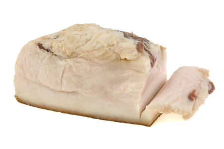 a piece of pork bacon on a white backgroundの写真素材