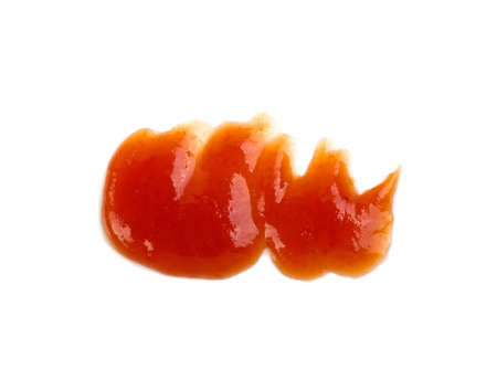 drop of ketchup isolated on white backgroundの写真素材
