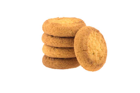 Chocolate chip cookies isolated on white background. Sweet biscuits. Homemade pastry.の写真素材