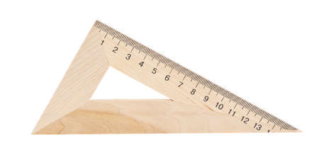 ruler, wooden triangle on a white background, isolated.