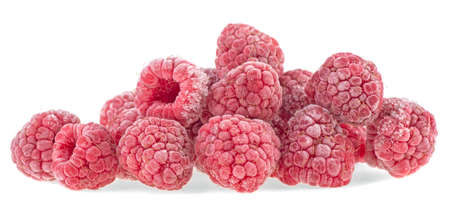 Berries background - Frozen raspberries covered with hoarfrost. summer berries,