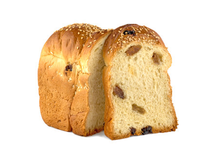 Pastries with raisins, sweet bread on a white background.の写真素材