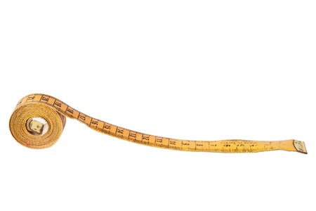 Old tape measure on white background 