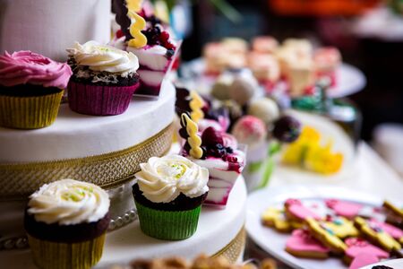 colorful cakes and candy on a  table