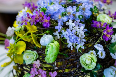 Beautiful floral arrangement with wood