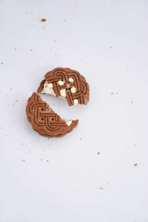 Vanilla cream filled cookies. Above view.の写真素材