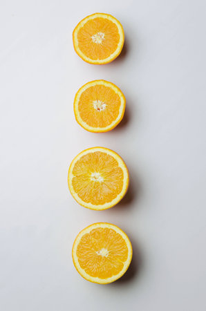 Orange fruits over white table, above viewの写真素材
