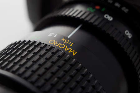 Close up of a macro lens of a dslr photo camera