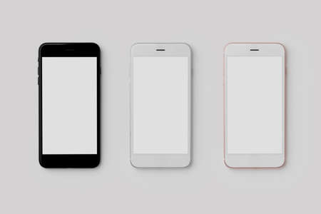 Smartphones collection over light grey backgroundの写真素材
