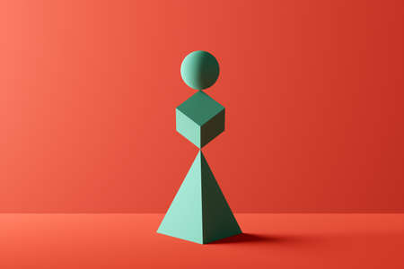 Pyramid, sphere and a cube in perfect balance - 3D Rendering